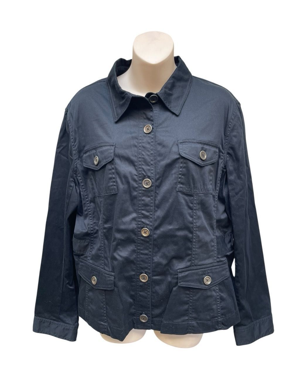 Jones New York Sport Utility Jacket XL Navy Blue Stretch Cotton Safari Jacket